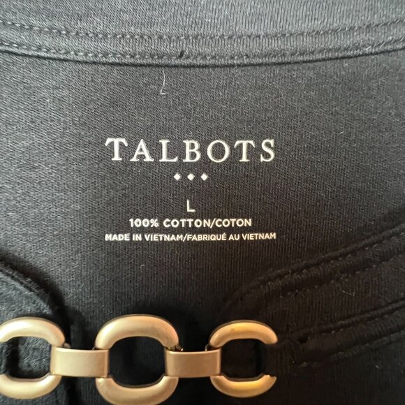 Talbots Black Short-Sleeve Dress With Gold Chain Detail At Neckline - Picture 4 of 10